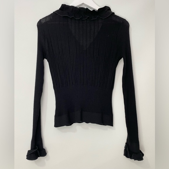 Anne Fontaine V Neck Ruffle Front & Cuff Cardigan Sweater Black Sz 40/ US 6 - Picture 5 of 5